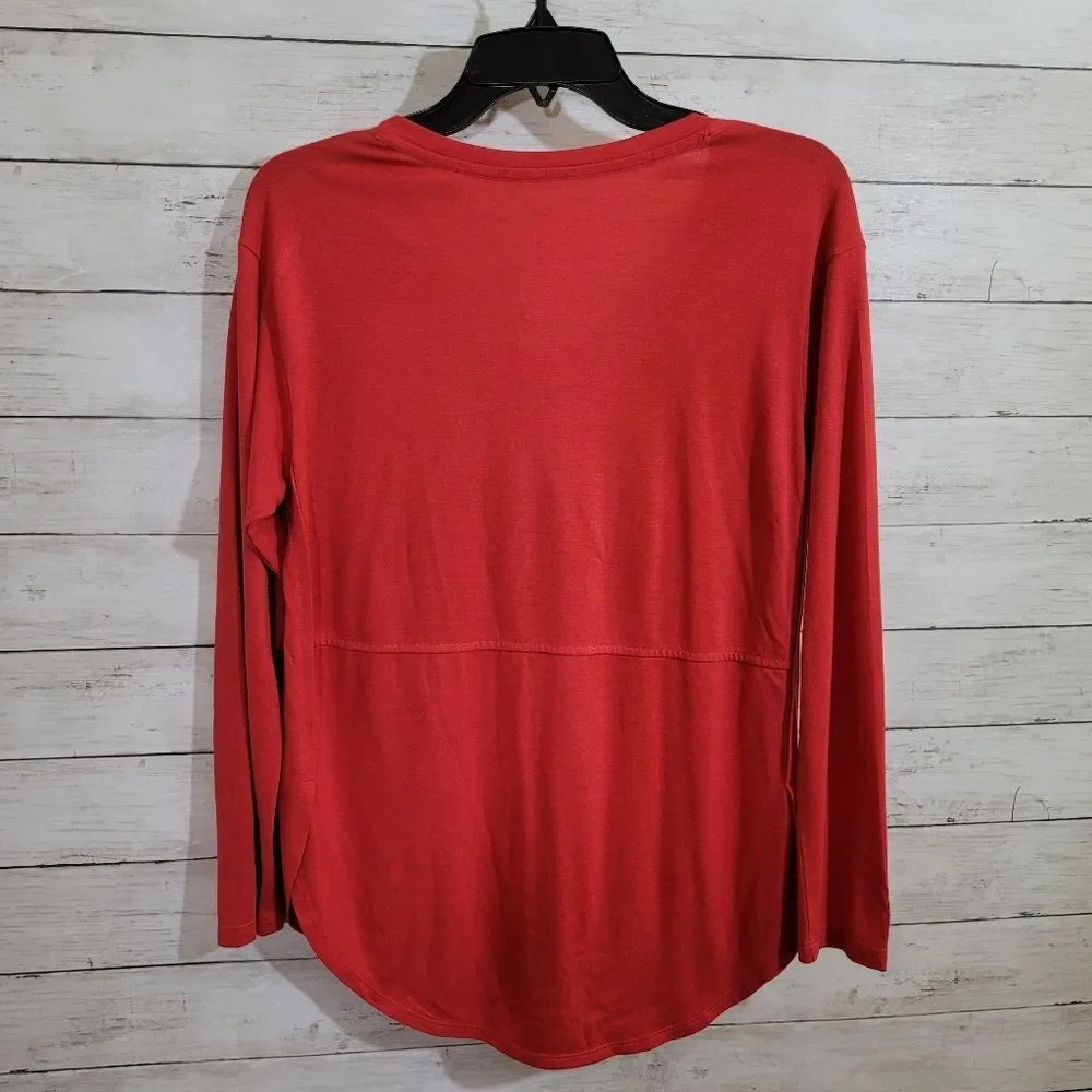 Faded Glory Red V Neck Long Sleeve Tee T Shirt Top Size Small
